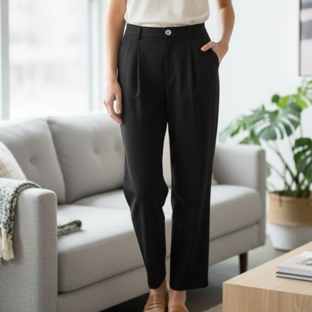 Fundamental Things Black High Waisted Pleated Trousers Wide Leg Pants - Size 8
